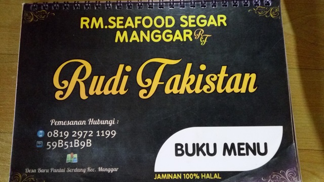 Buku menu Rumah Makan Rudi Fakistan Manggar, Belitung Timur